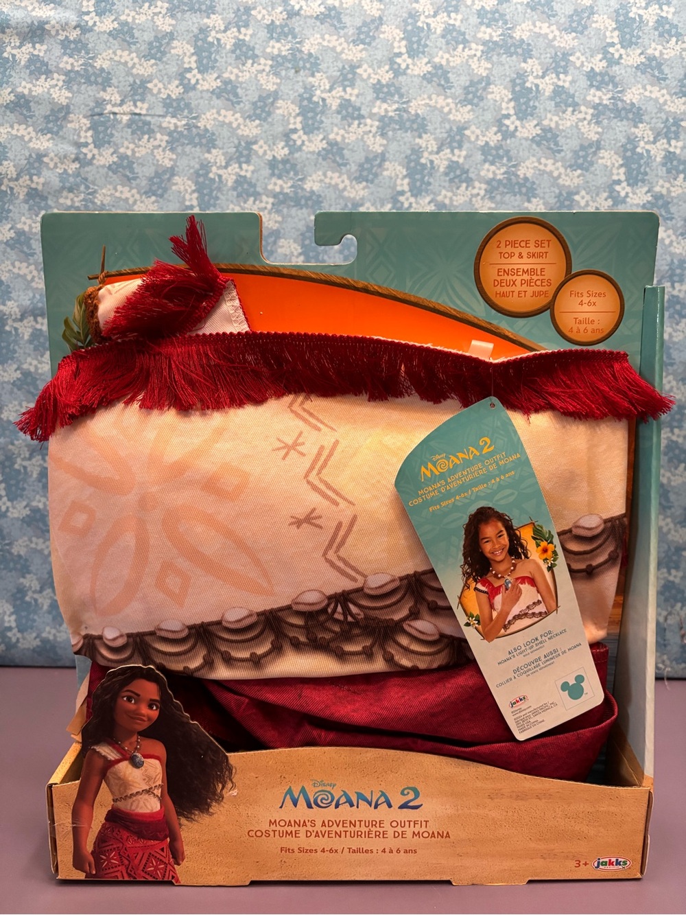 Disney Moana 2 Girls' Red and Cream Adventure Outfit - 2-Piece Top & Skirt